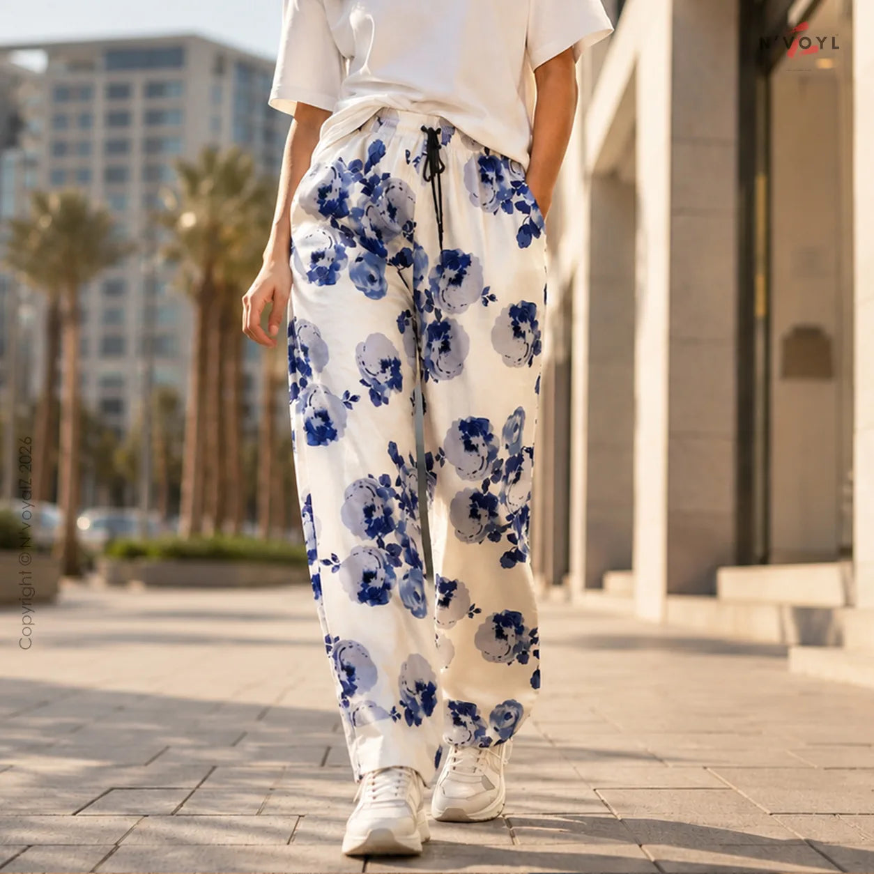 Azure Bloom Straight-Fit Pants