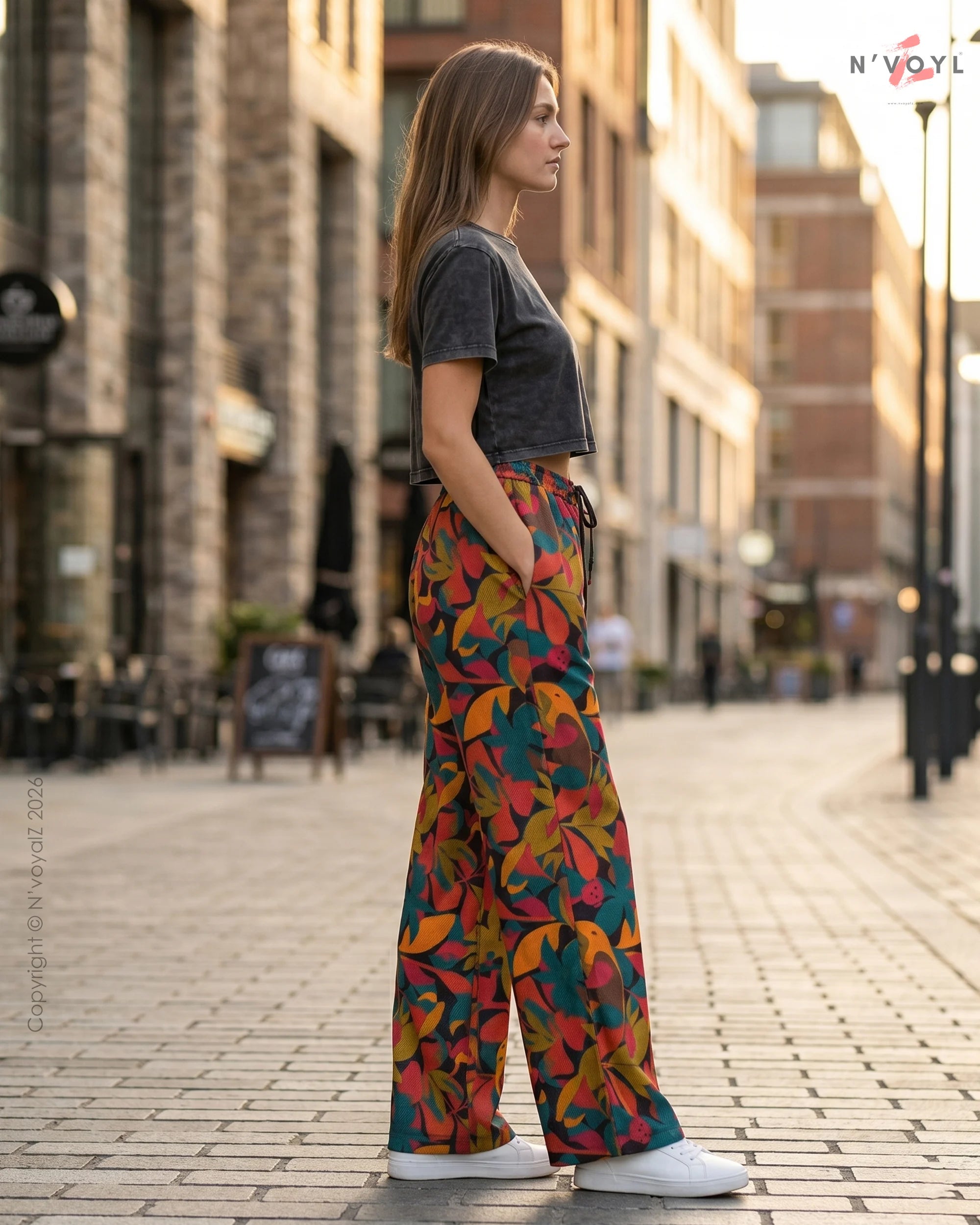 Gen Z Tropical Print Loose Fit Pants