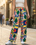 Tropical Print Wide Leg Pants