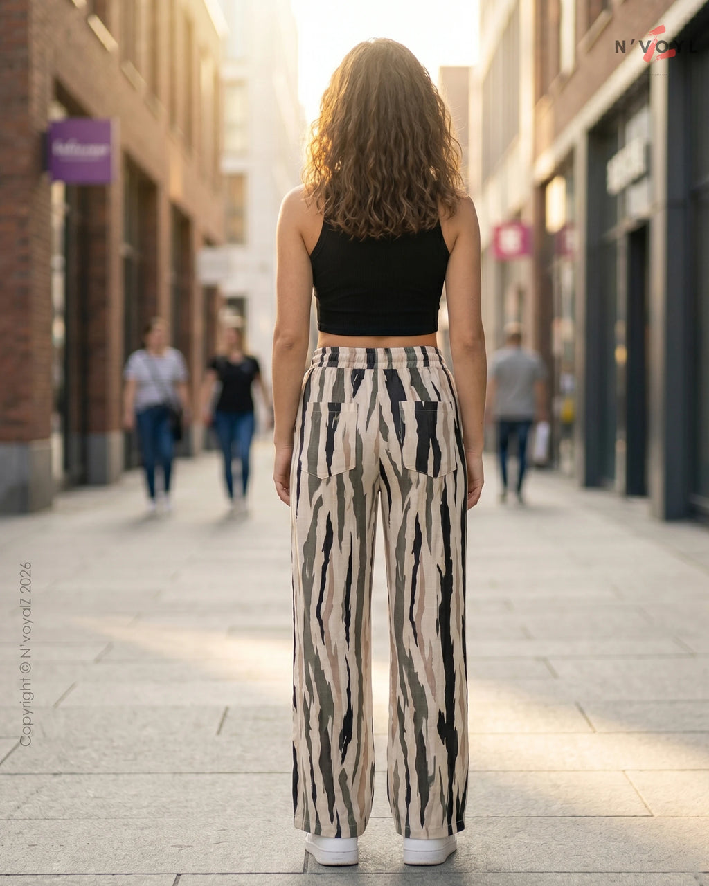Neutral Zebra Print Wide Pants