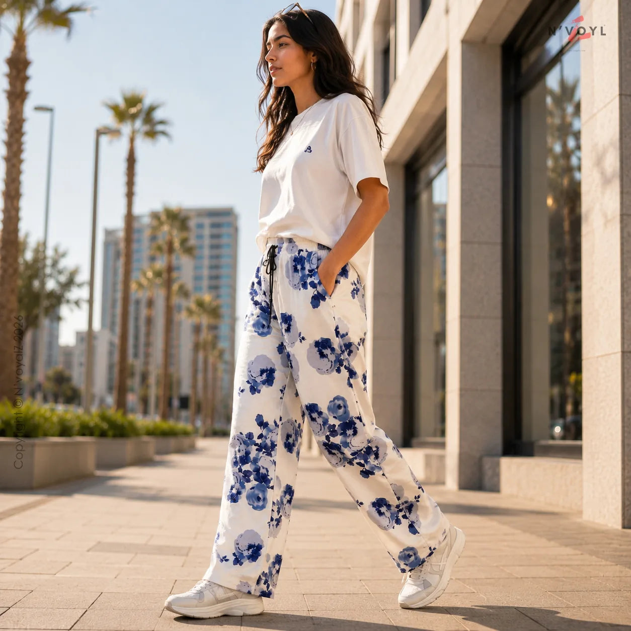 Azure Bloom Straight-Fit Pants