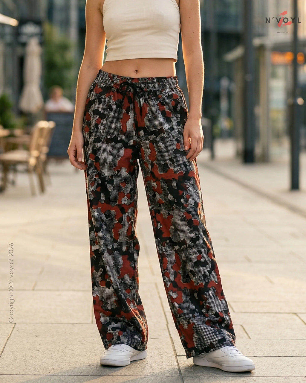 Crimson Pixel Camo Wide-Leg Pants