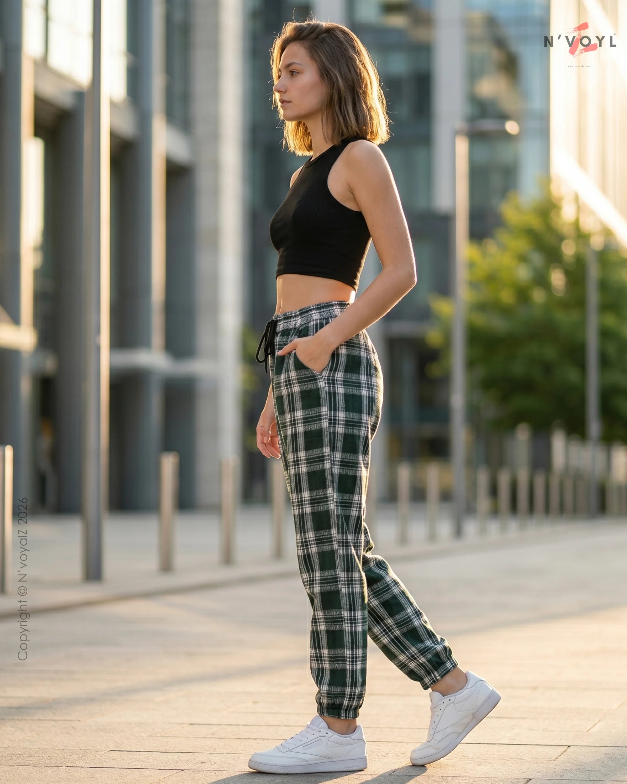 Classic Green Plaid Women Joggers