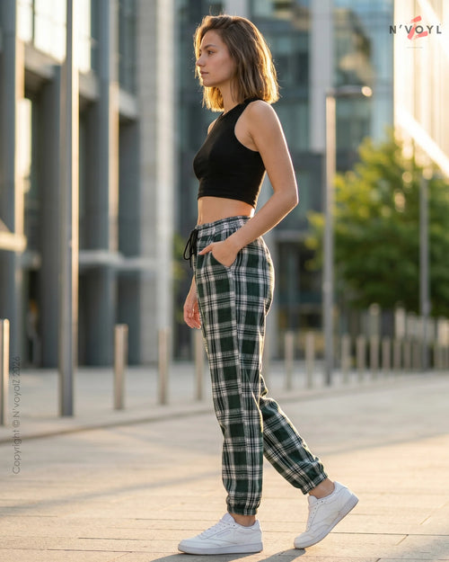 Classic Green Plaid Women Joggers
