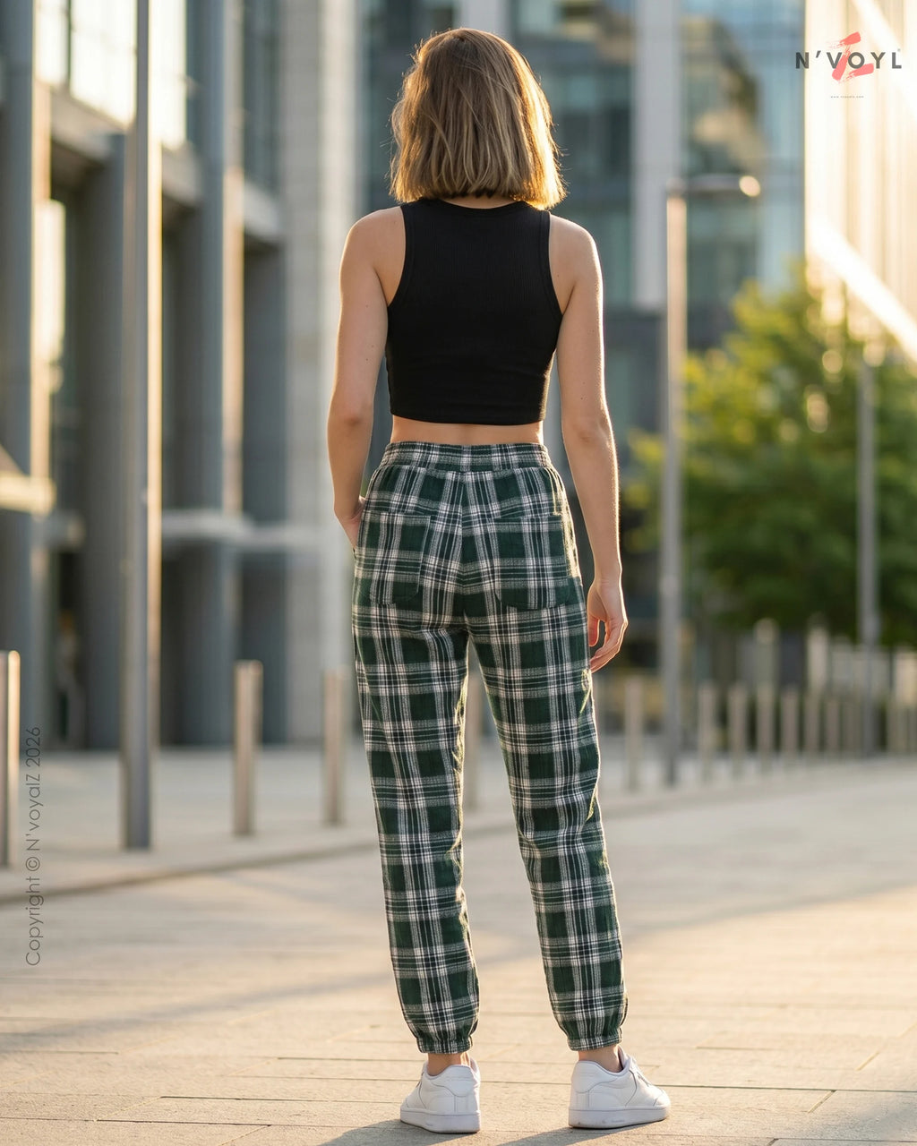 Classic Green Plaid Women Joggers