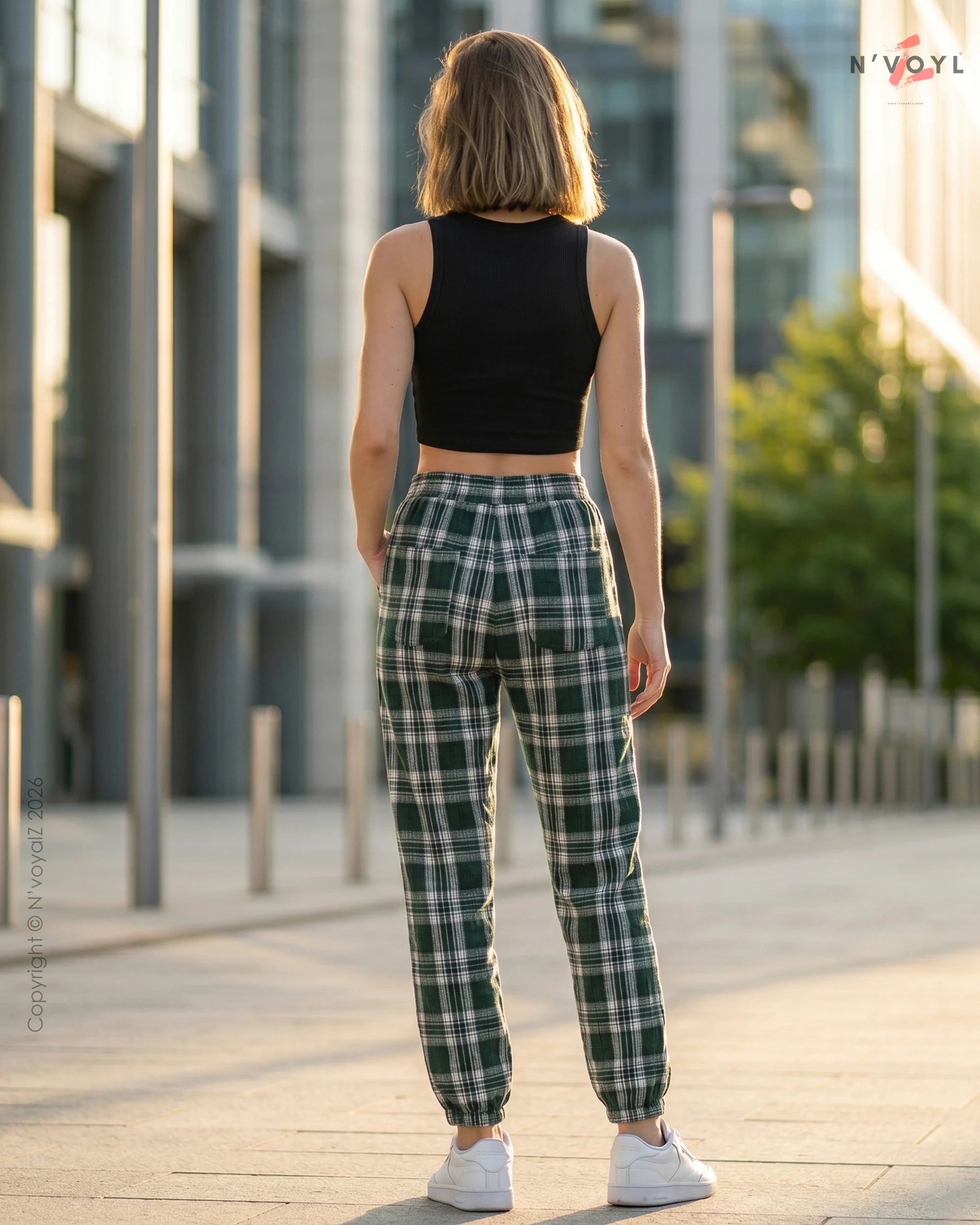 Classic Green Plaid Women Joggers