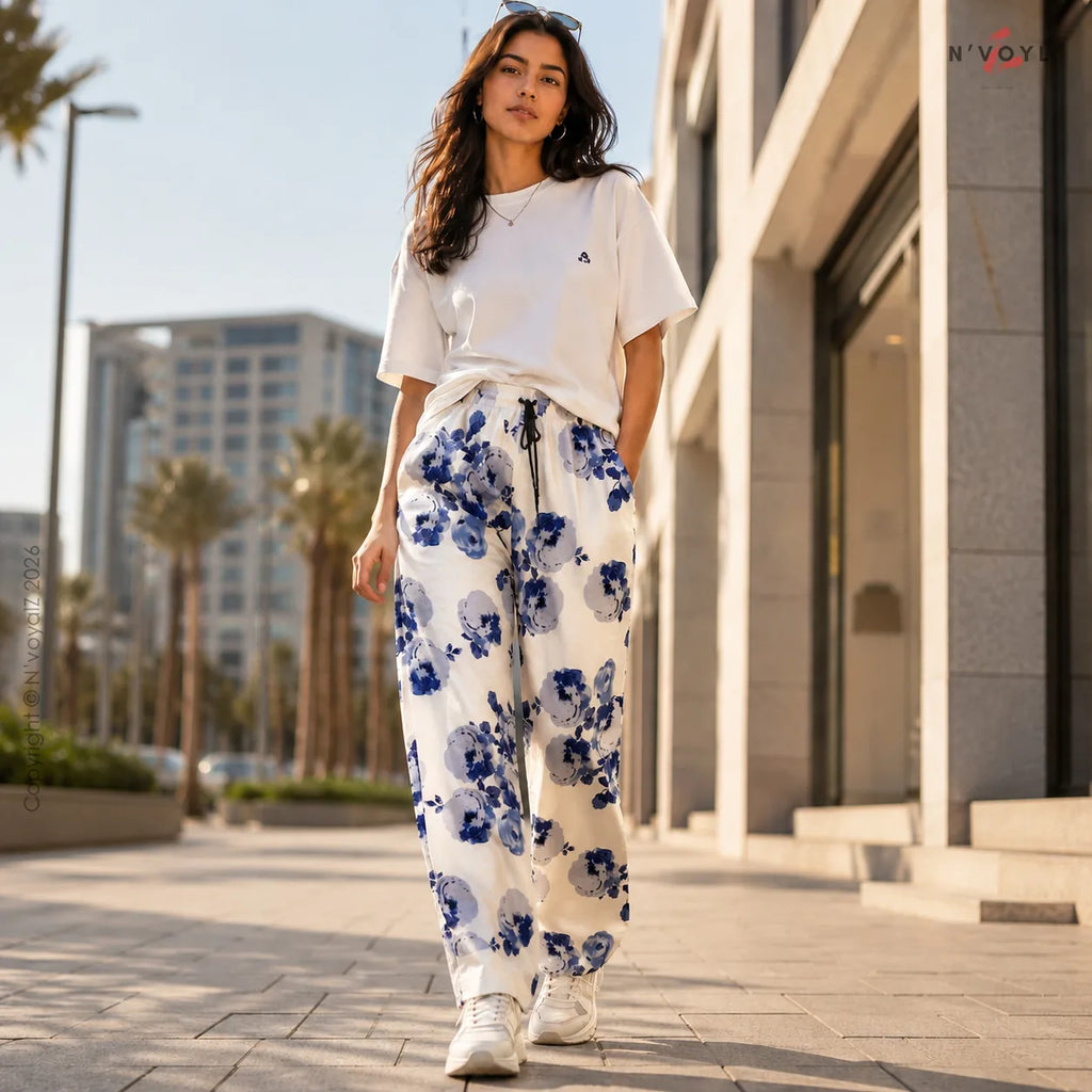 Azure Bloom Straight-Fit Pants