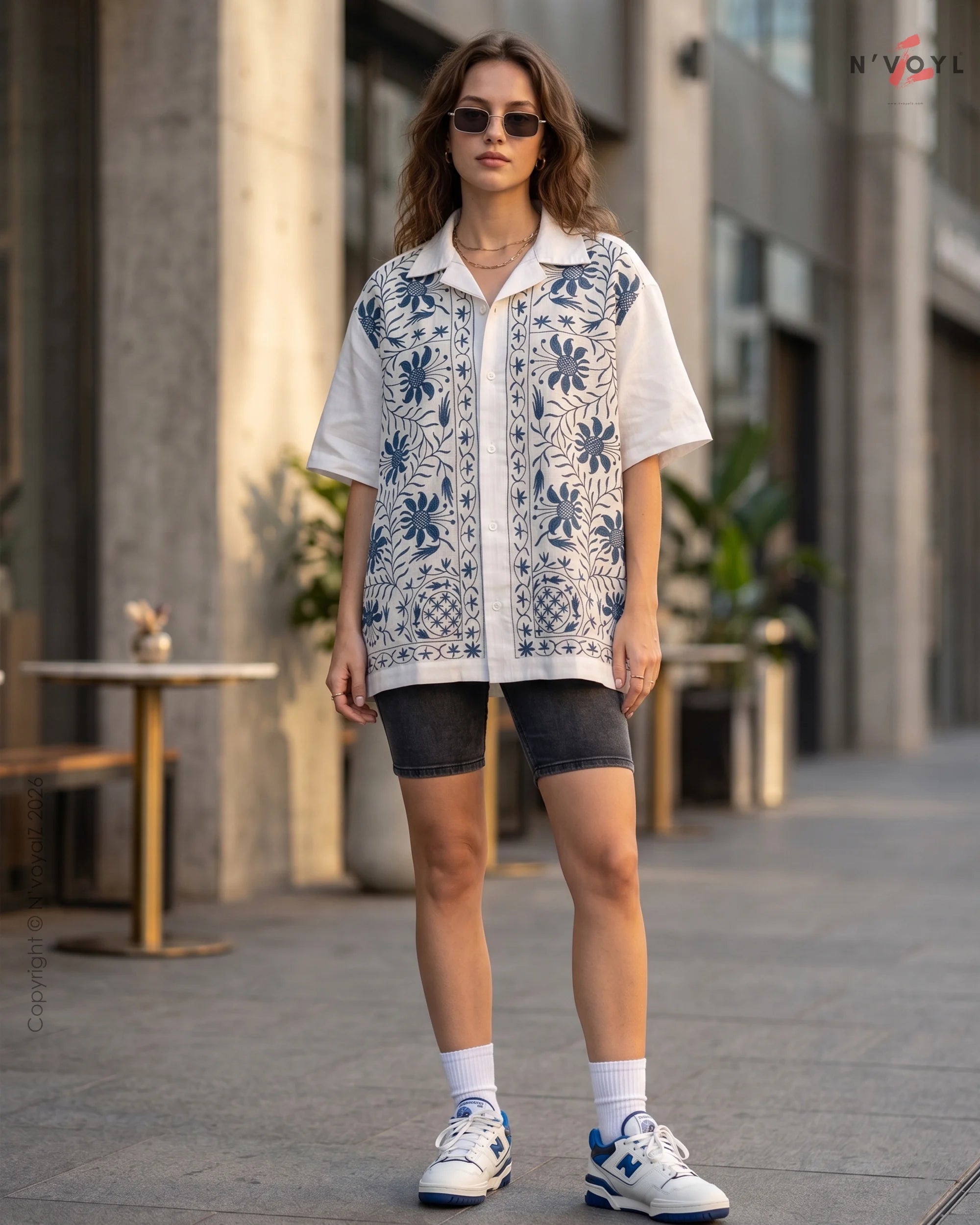 Indigo Bloom Oversized Shirt