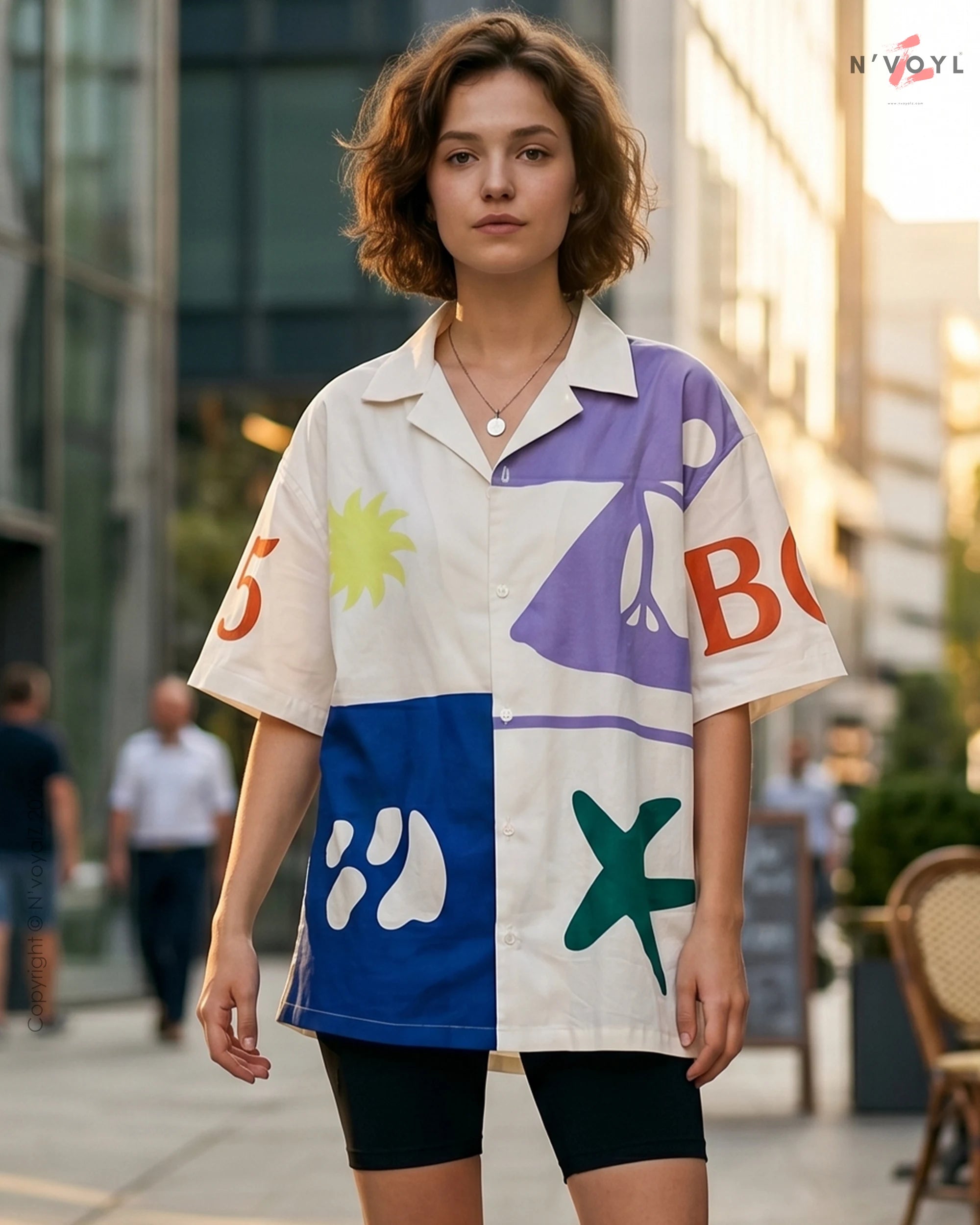Retro Graphic Cuban Collar Shirt