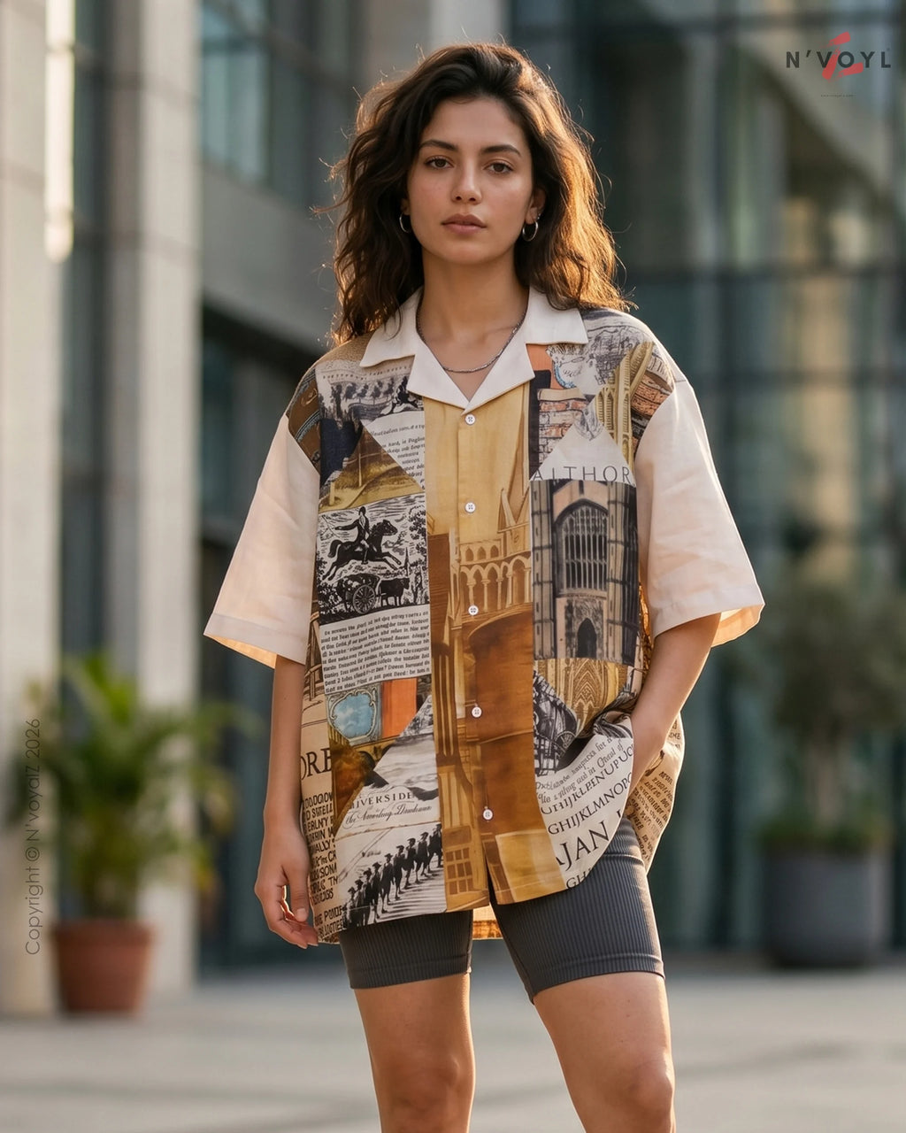 Vintage Newspaper Print Oversized Shirt
