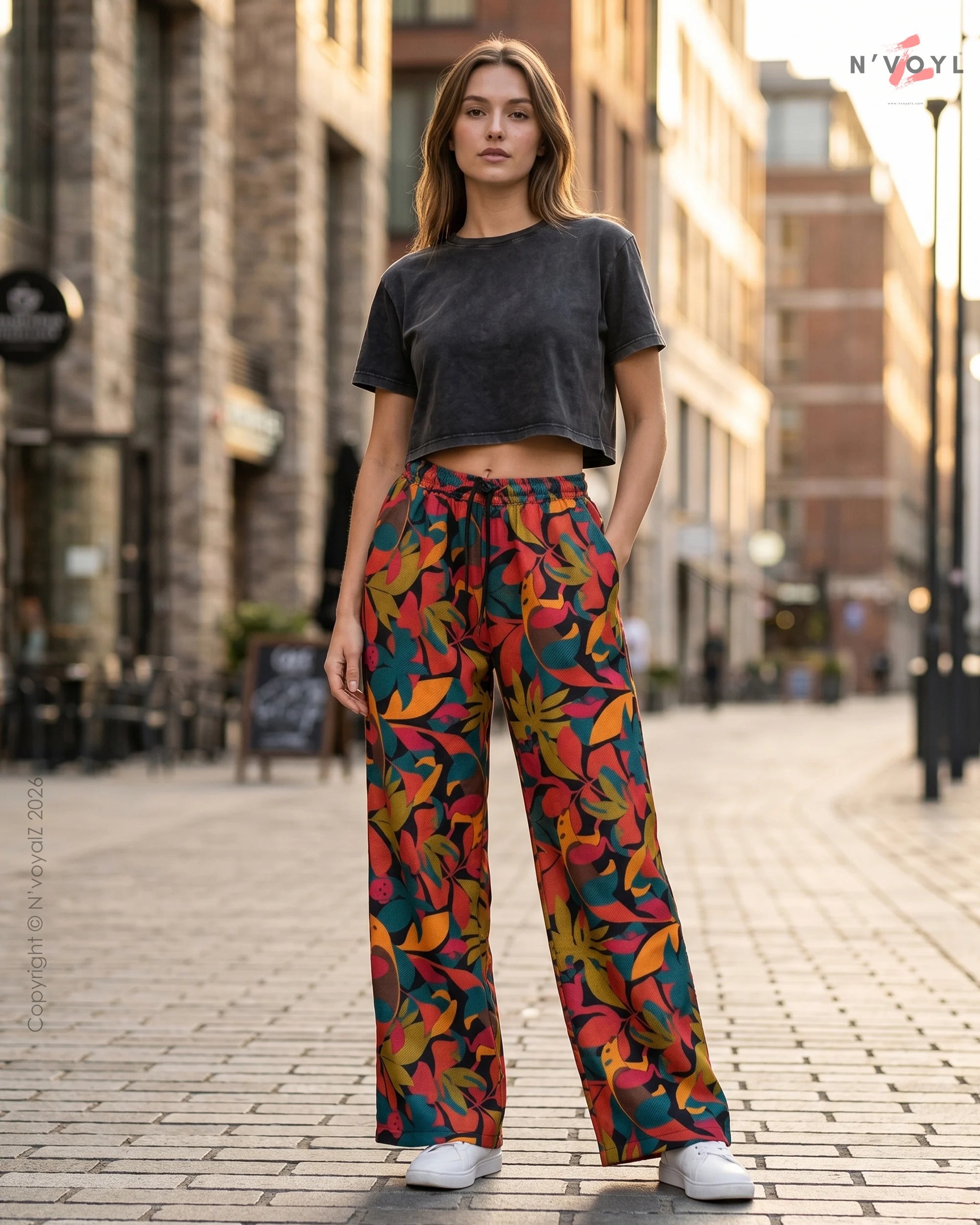 Gen Z Tropical Print Loose Fit Pants