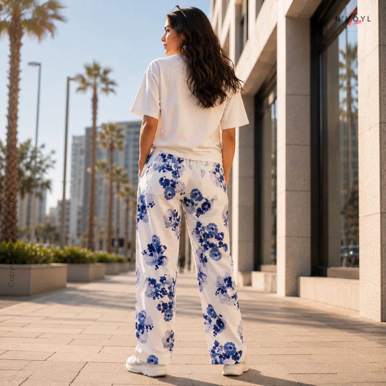 Azure Bloom Straight-Fit Pants