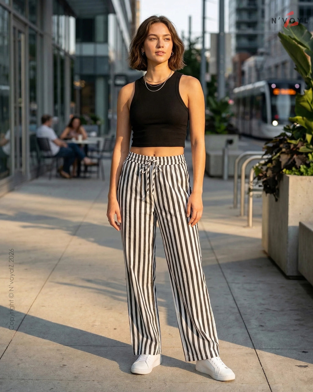 Mono Stripe Straight-Fit Pants