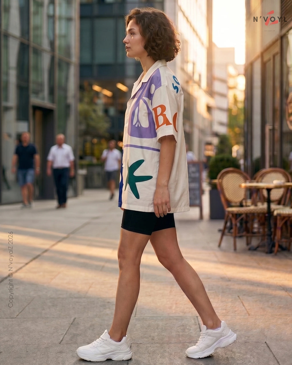 Retro Graphic Cuban Collar Shirt