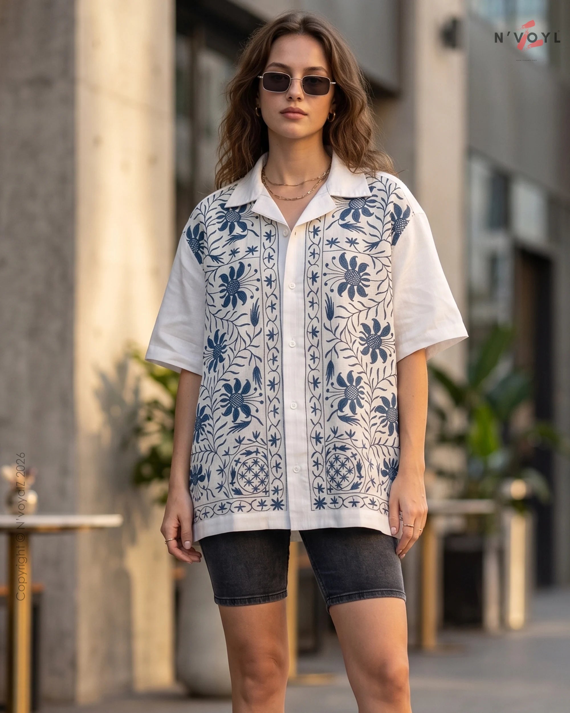 Indigo Bloom Oversized Shirt