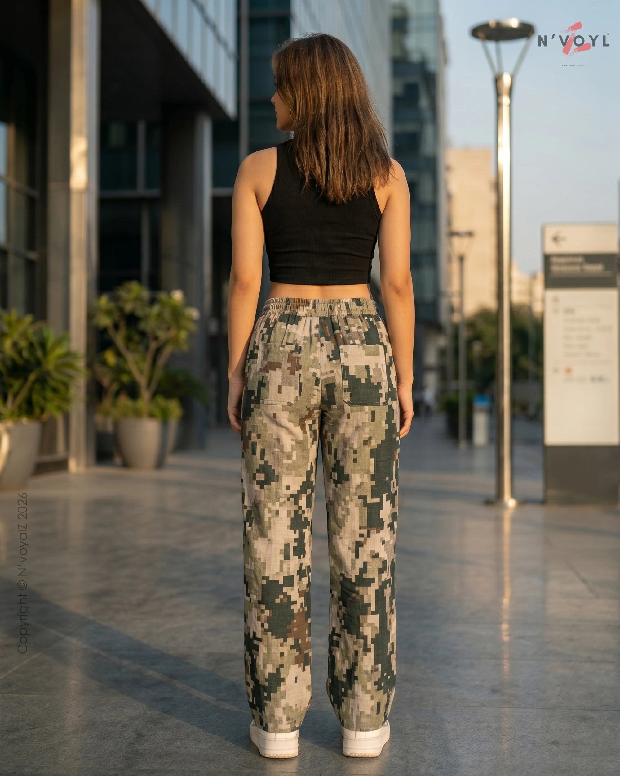Korean Style Military Print Loose Fit Pants