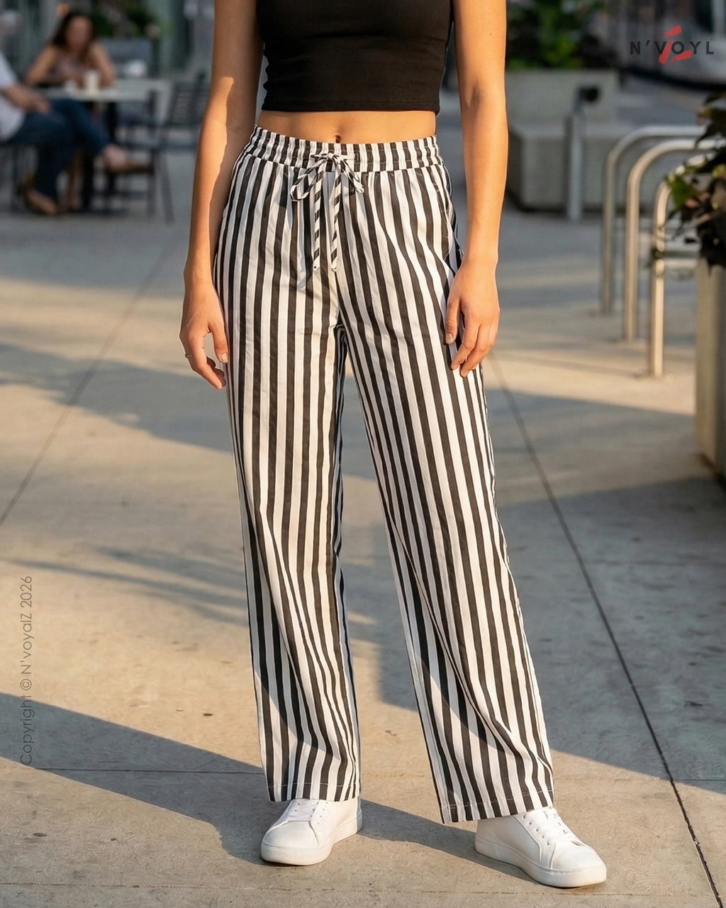 Mono Stripe Straight-Fit Pants