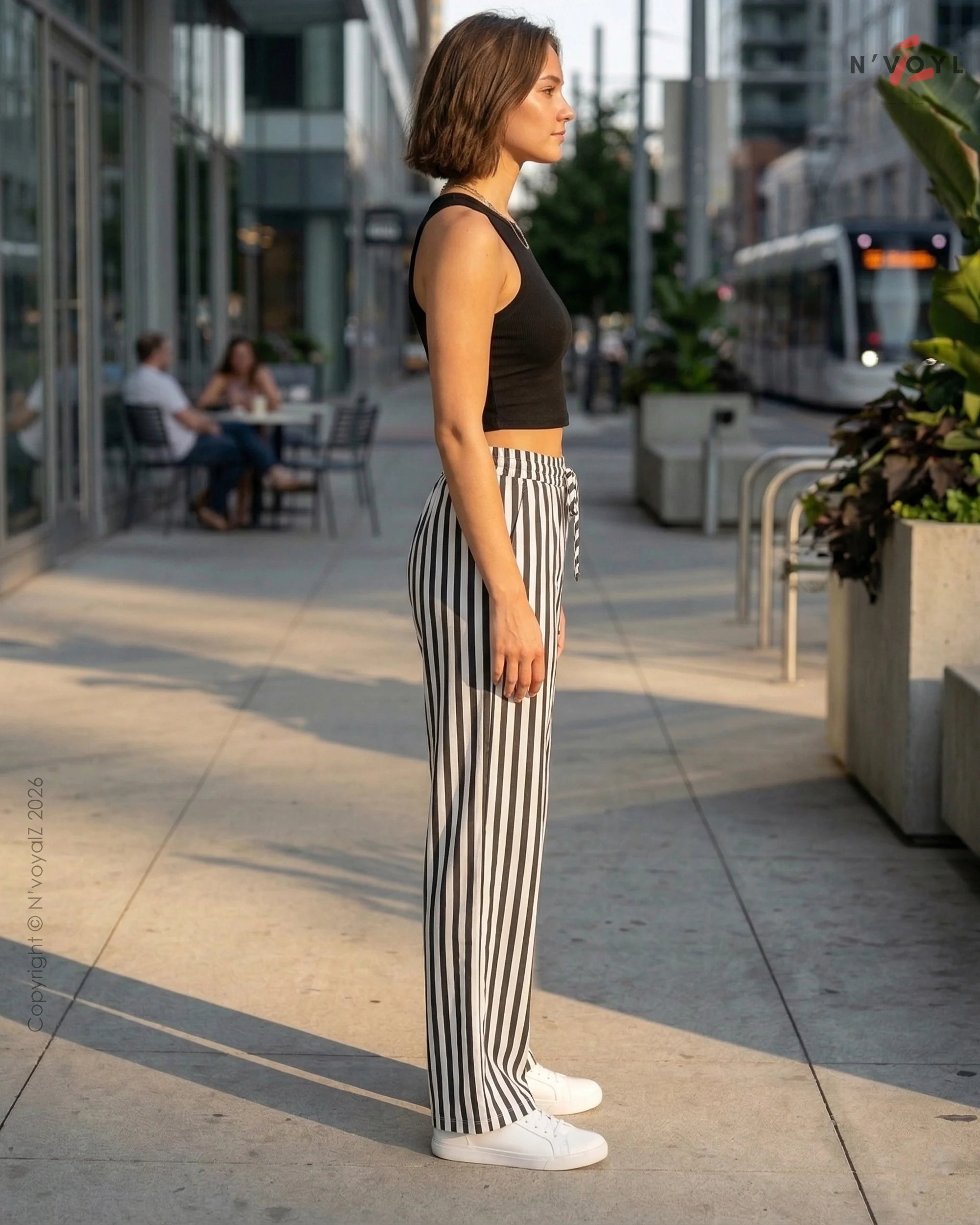 Mono Stripe Straight-Fit Pants