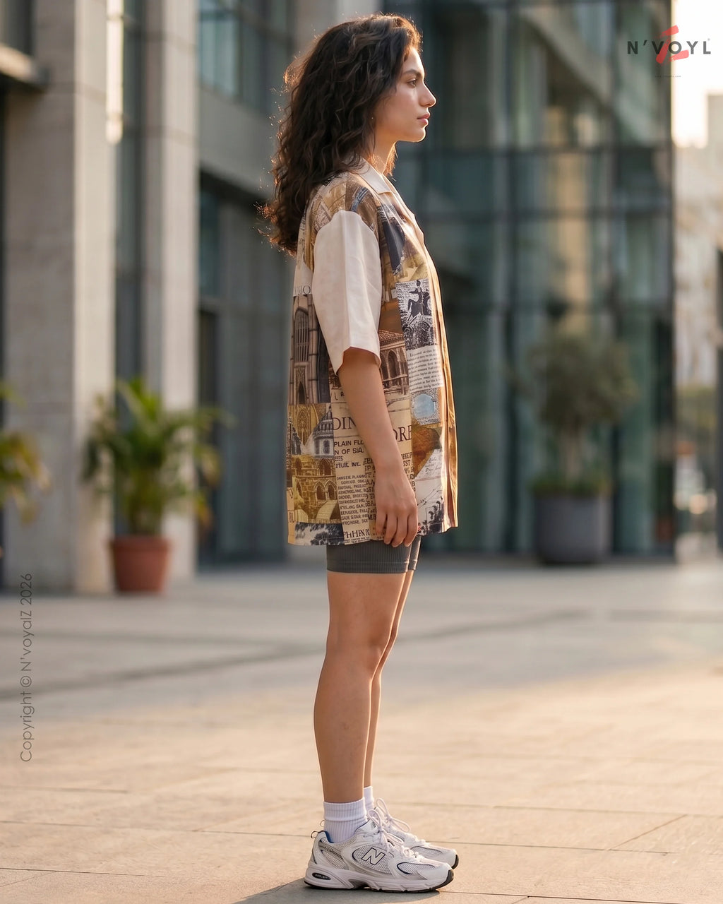 Vintage Newspaper Print Oversized Shirt