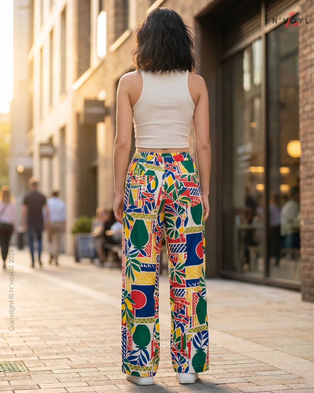 Tropical Print Wide Leg Pants