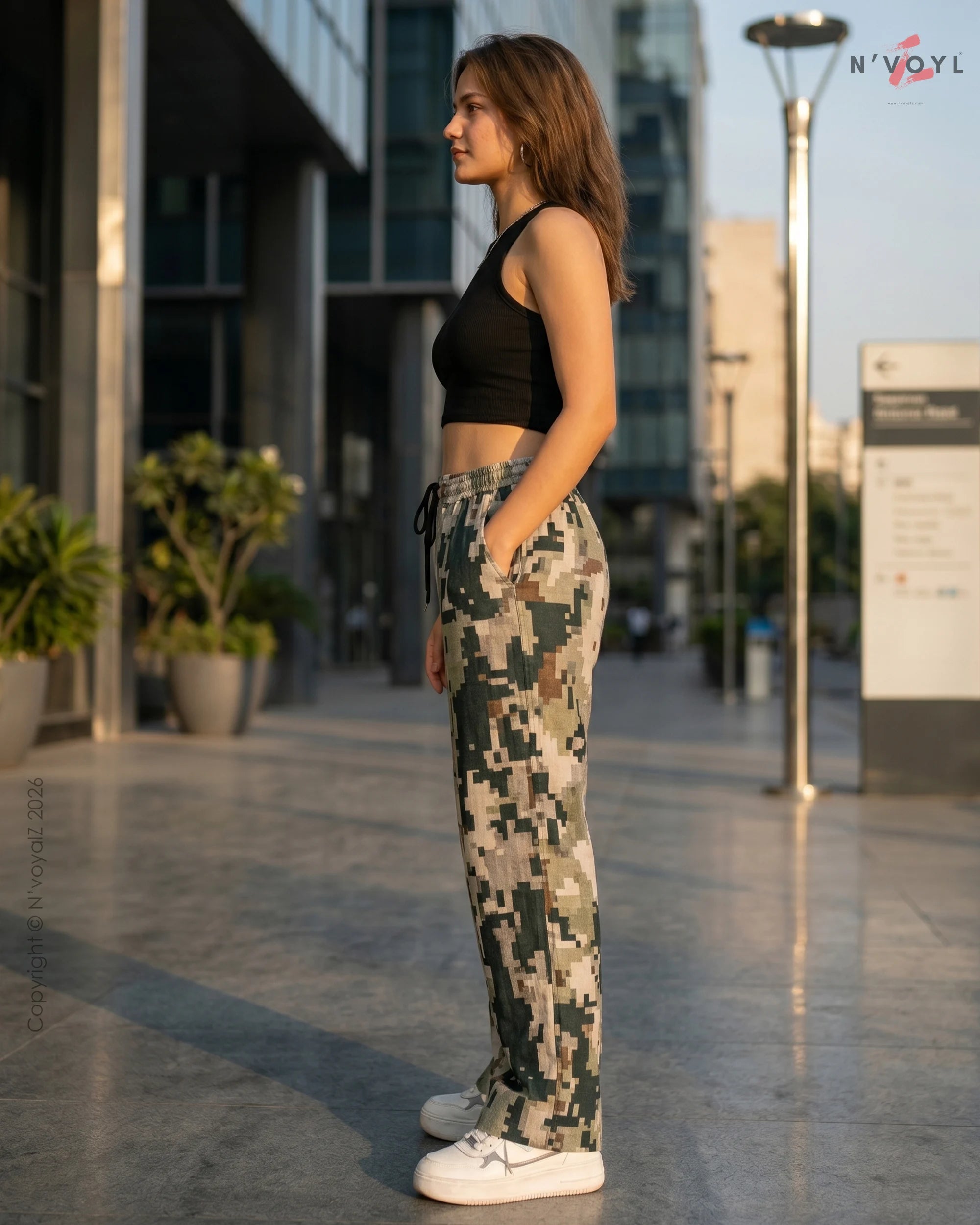 Korean Style Military Print Loose Fit Pants