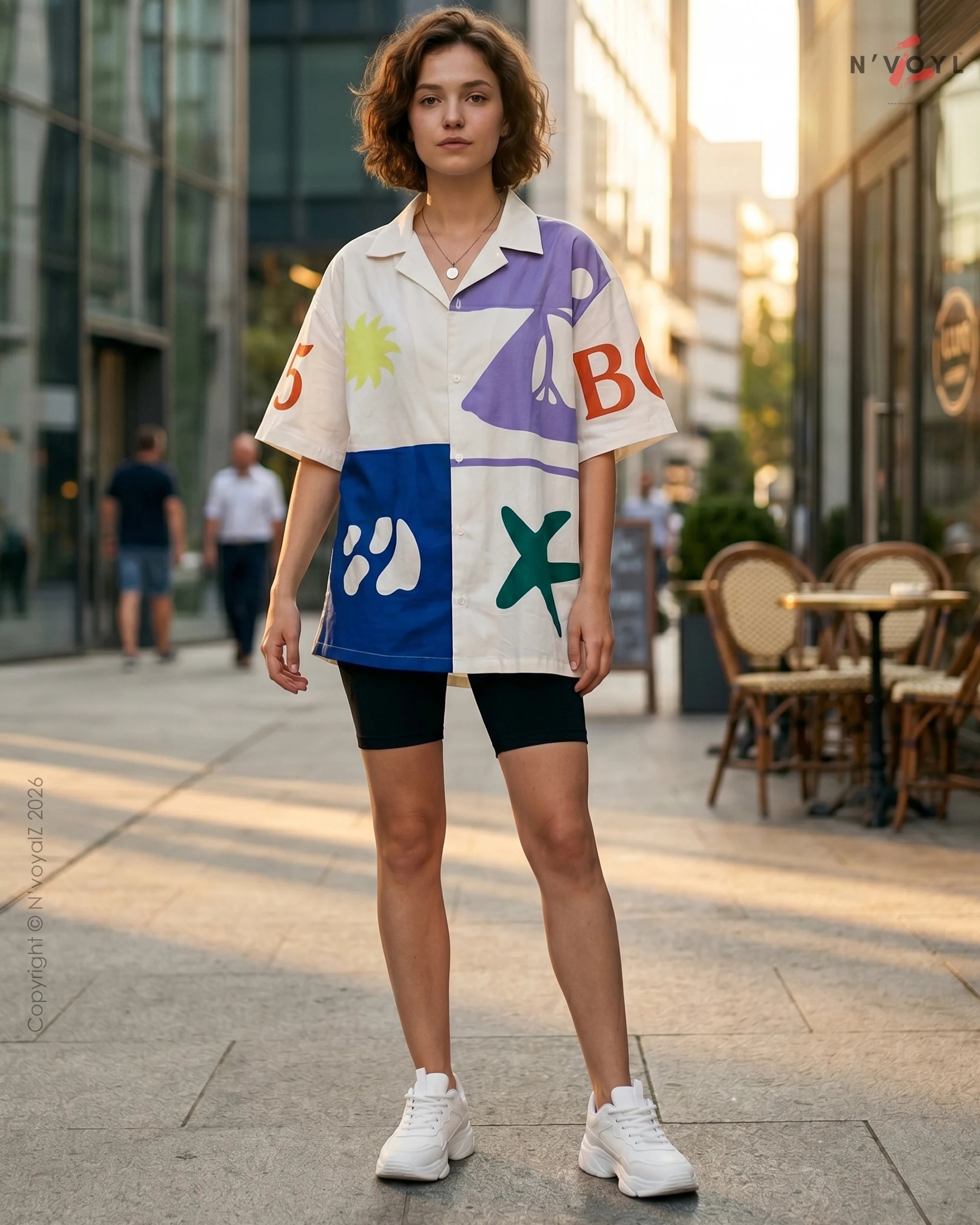 Retro Graphic Cuban Collar Shirt