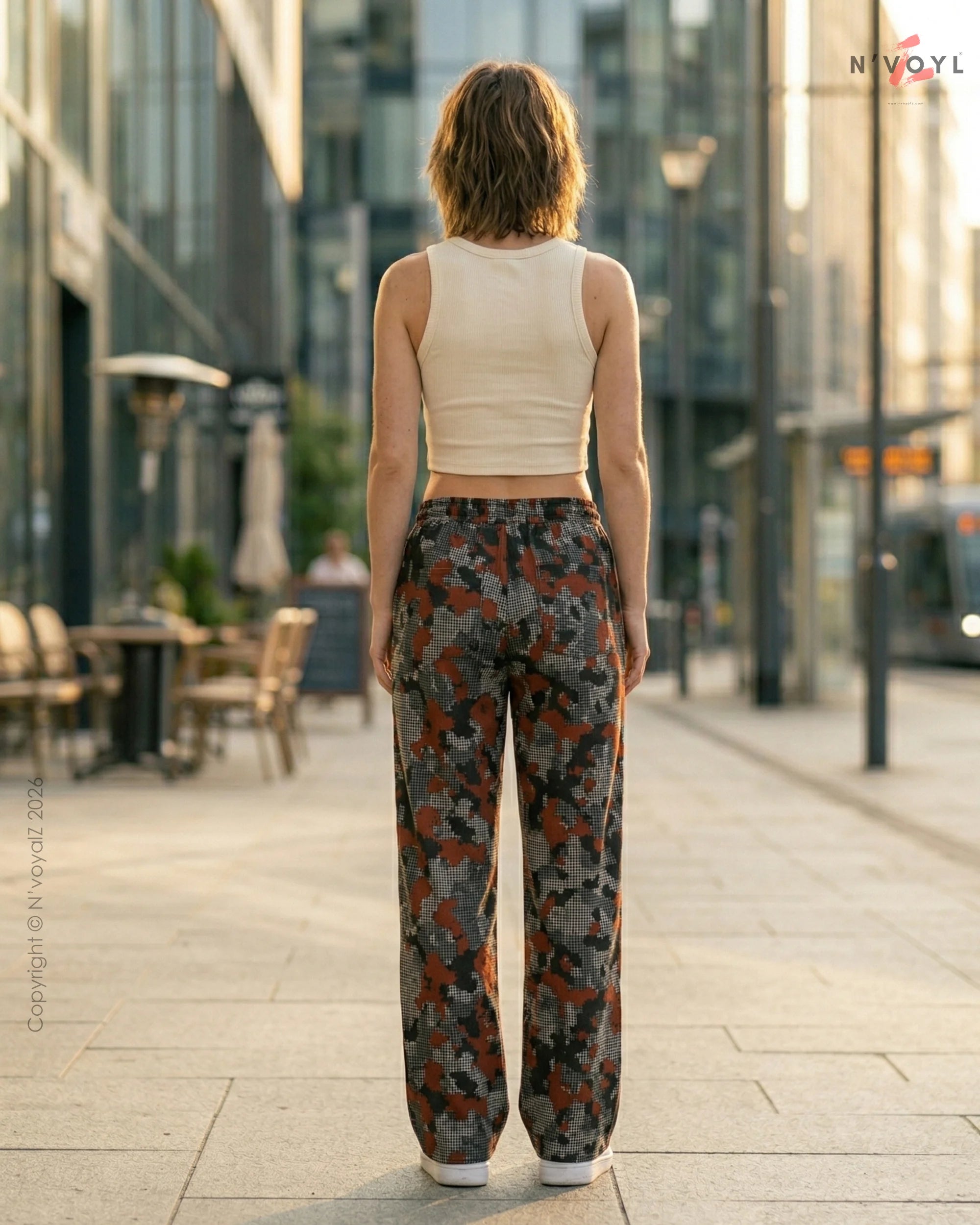Crimson Pixel Camo Wide-Leg Pants
