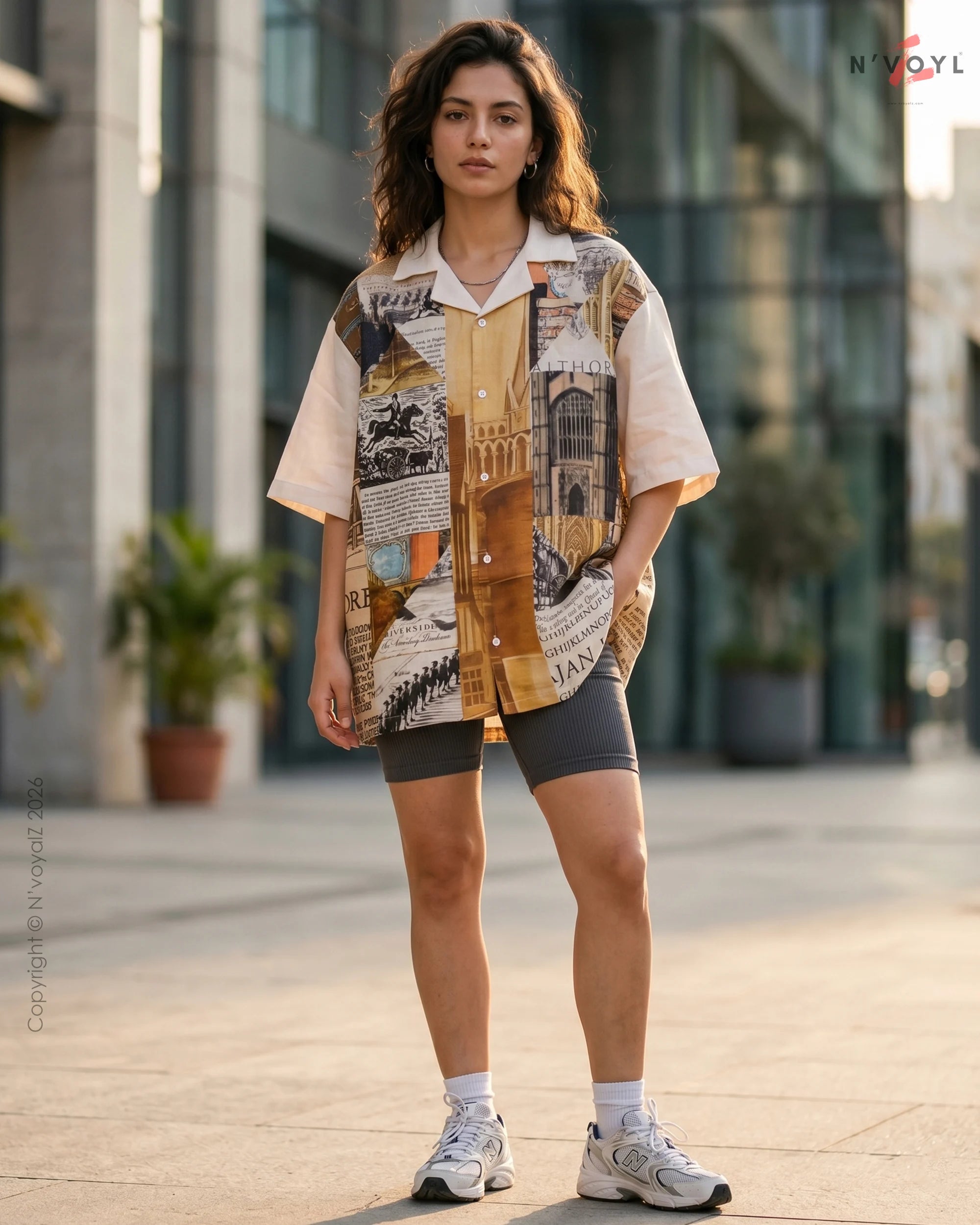 Vintage Newspaper Print Oversized Shirt