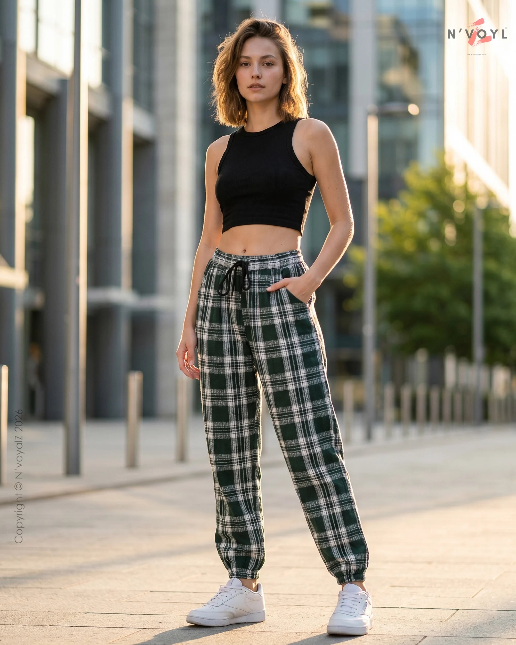 Classic Green Plaid Women Joggers