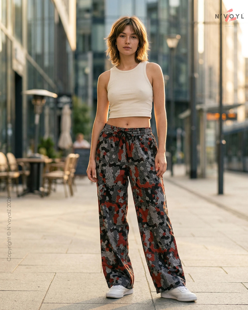 Crimson Pixel Camo Wide-Leg Pants