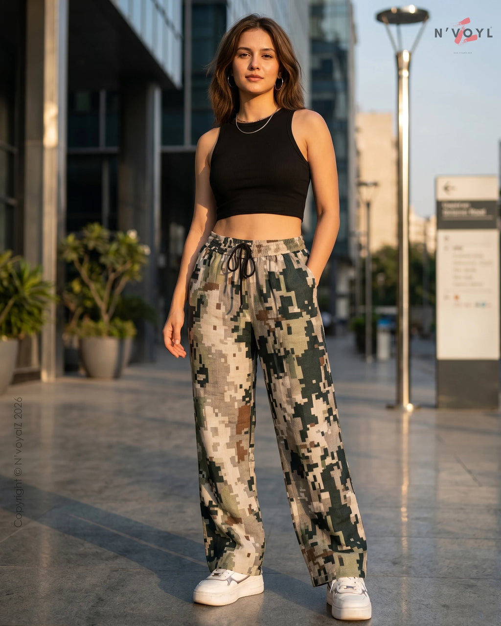 Korean Style Military Print Loose Fit Pants