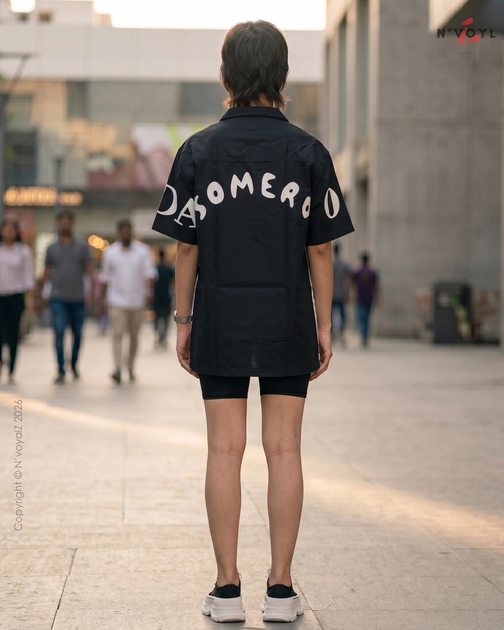 Black & White Graphic Cuban Collar Shirt