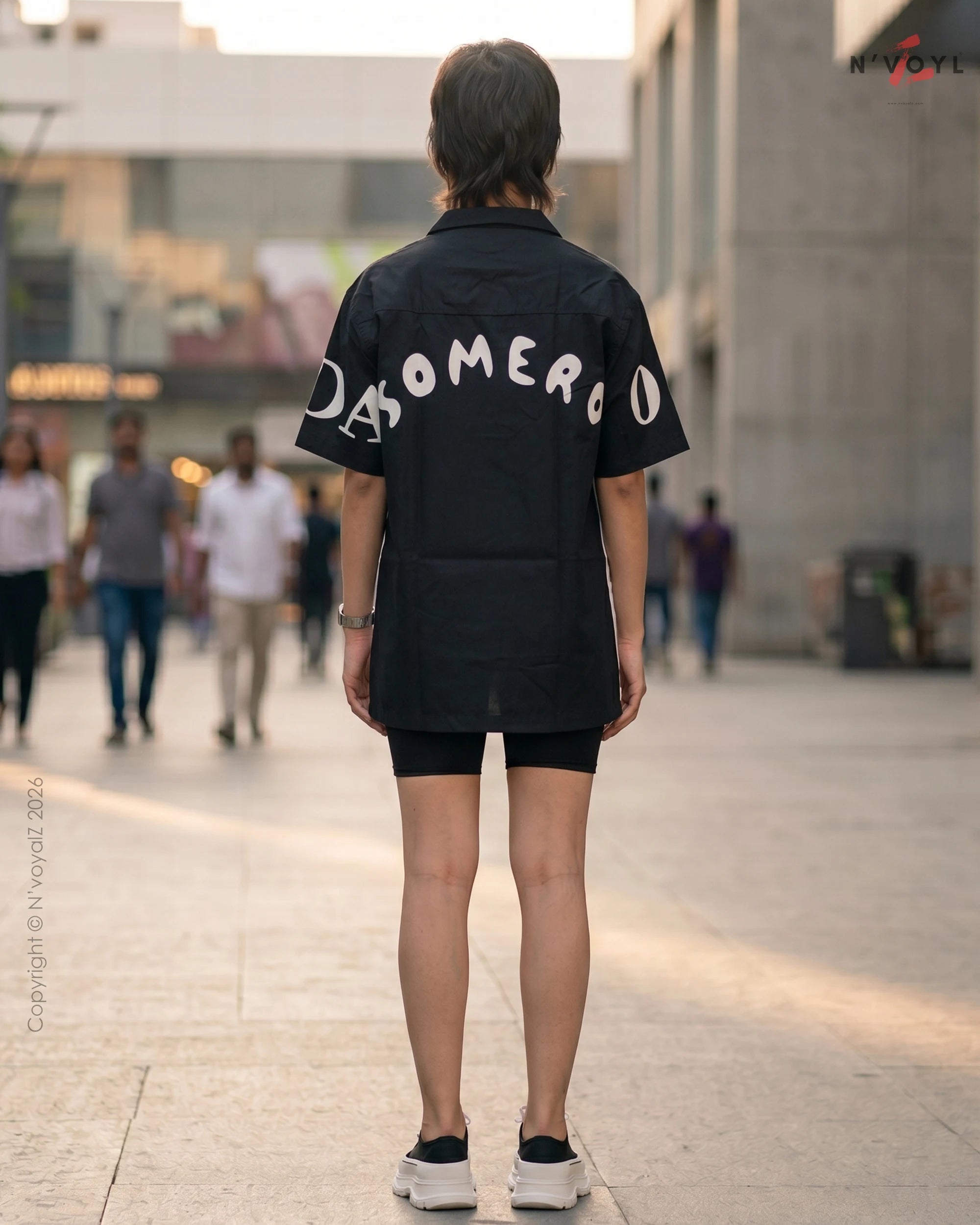 Black & White Graphic Cuban Collar Shirt