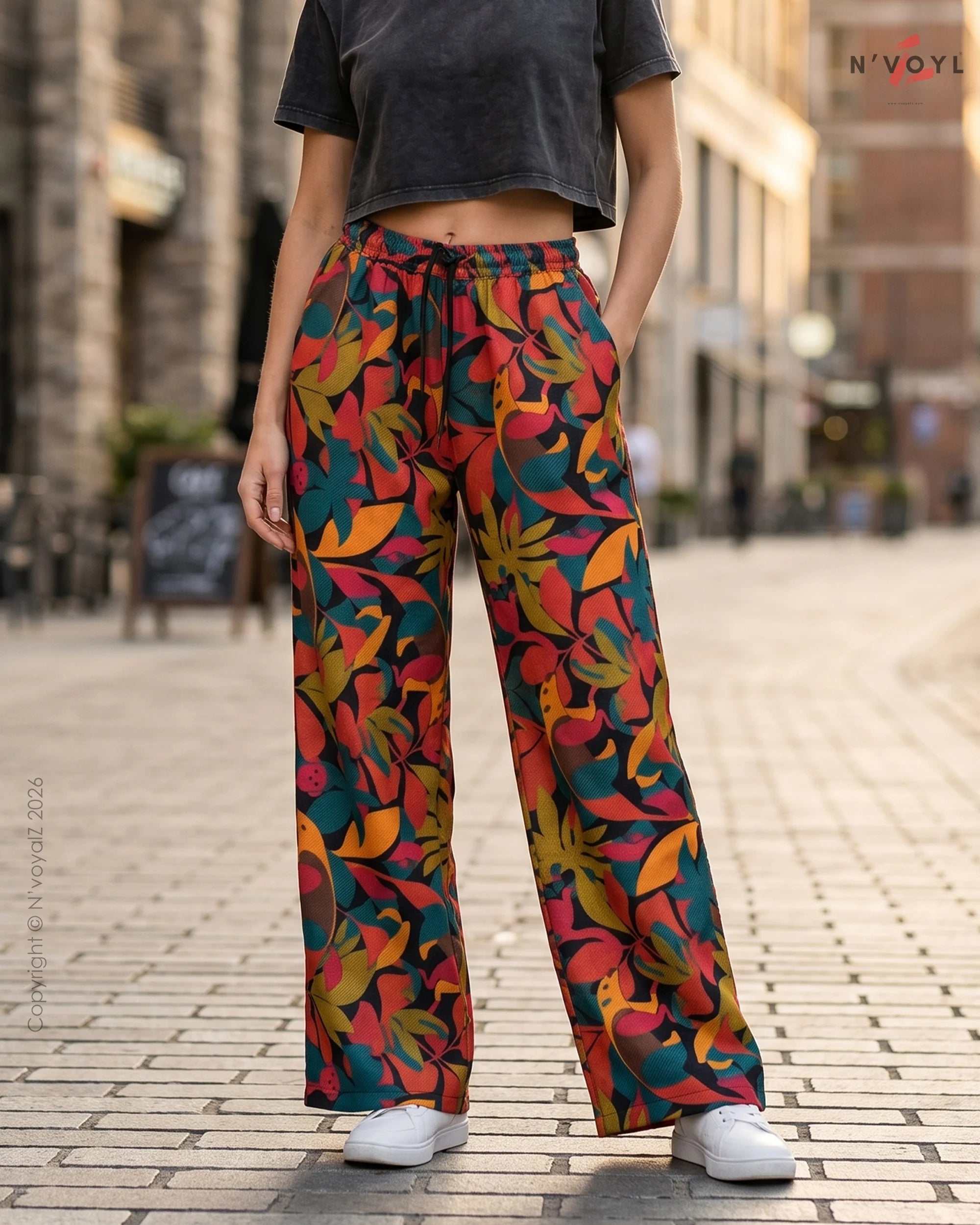Gen Z Tropical Print Loose Fit Pants