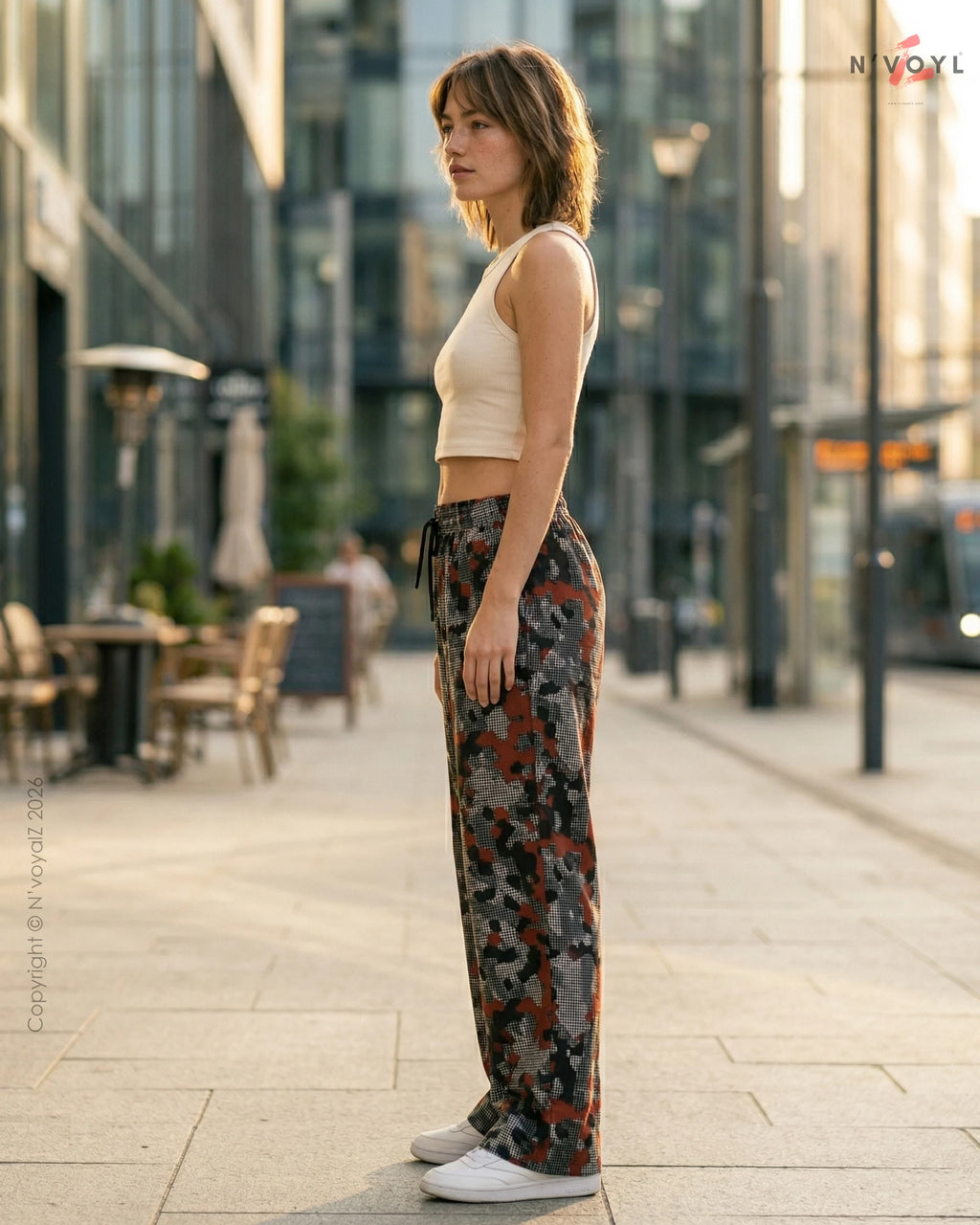 Crimson Pixel Camo Wide-Leg Pants